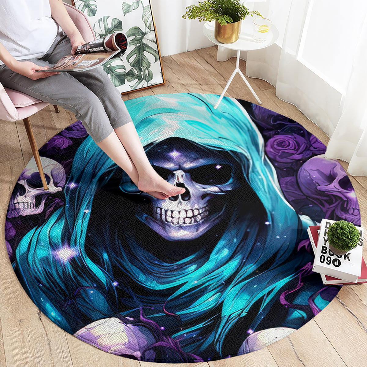 Reaper Skull Round Carpet Don't Try To Figure Me Out