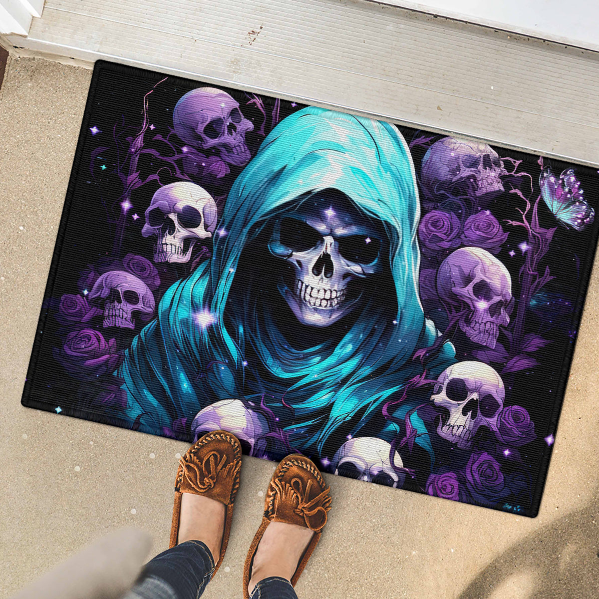 Reaper Skull Rubber Doormat Don't Try To Figure Me Out - Wonder Print Shop
