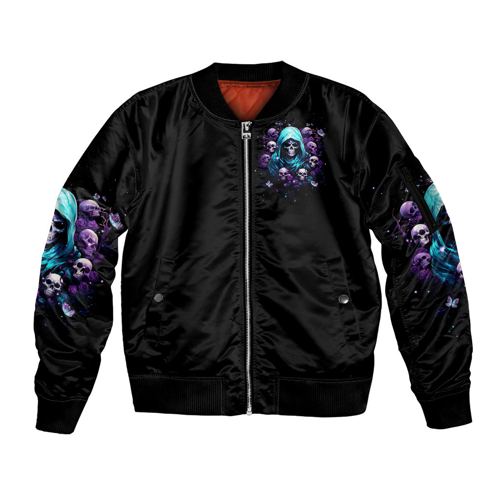 Reaper Skull Sleeve Zip Bomber Jacket Don't Try To Figure Me Out - Wonder Print Shop