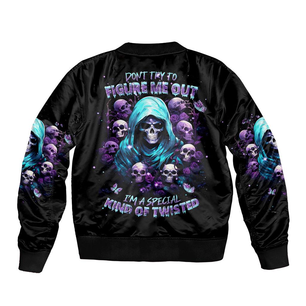 Reaper Skull Sleeve Zip Bomber Jacket Don't Try To Figure Me Out - Wonder Print Shop