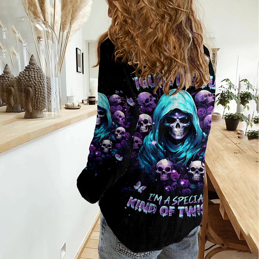 Reaper Skull Women Casual Shirt Don't Try To Figure Me Out - Wonder Print Shop