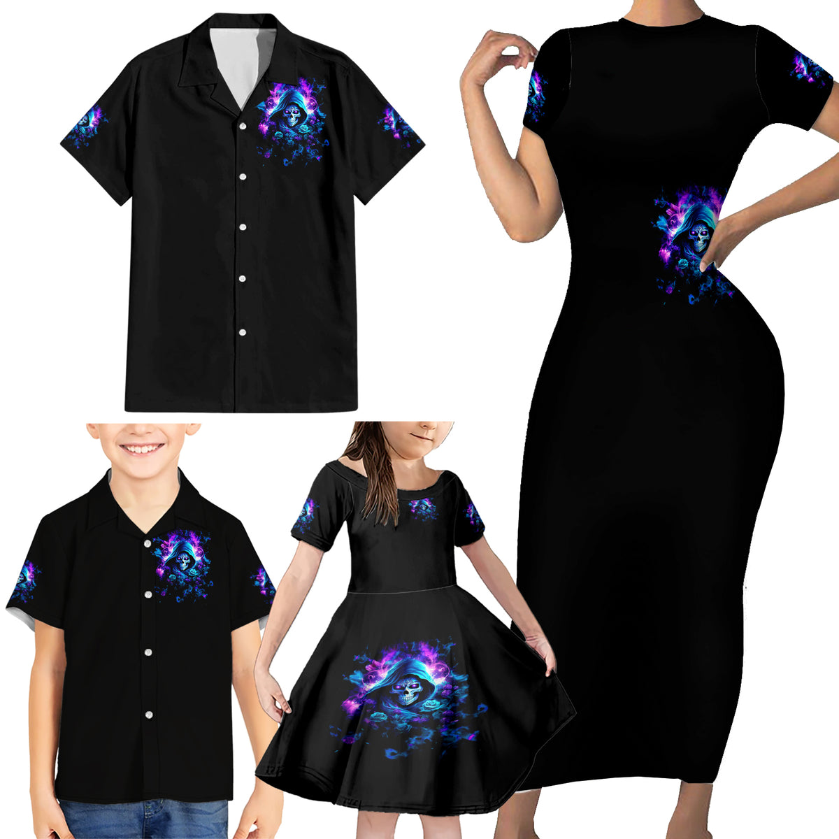Rose Skull Family Matching Short Sleeve Bodycon Dress and Hawaiian Shirt If My Mouth Doesn't Say It - Wonder Print Shop