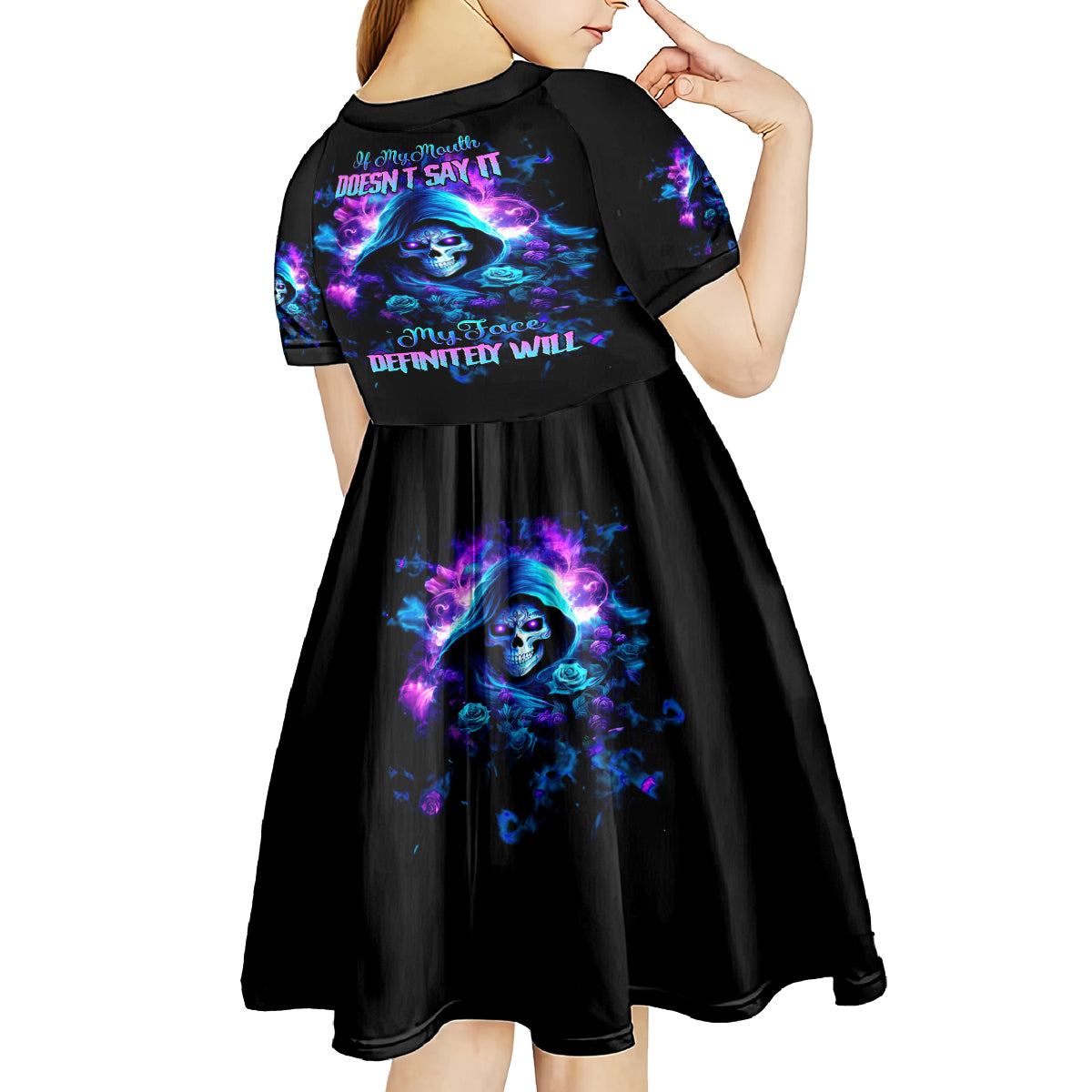 Rose Skull Kid Short Sleeve Dress If My Mouth Doesn't Say It - Wonder Print Shop