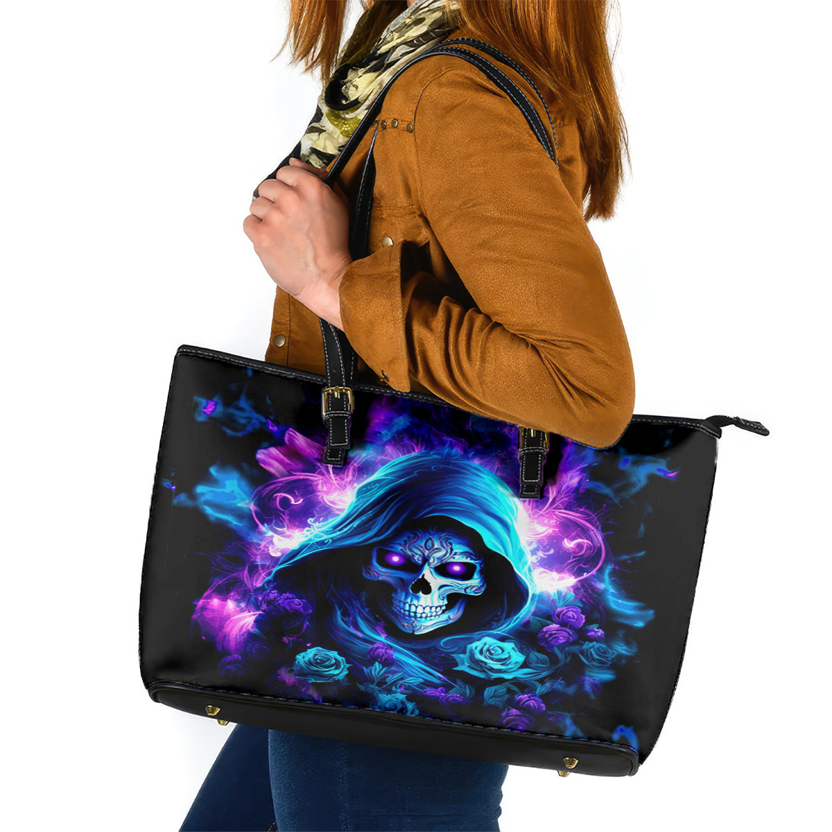 Rose Skull Leather Tote Bag If My Mouth Doesn't Say It - Wonder Print Shop