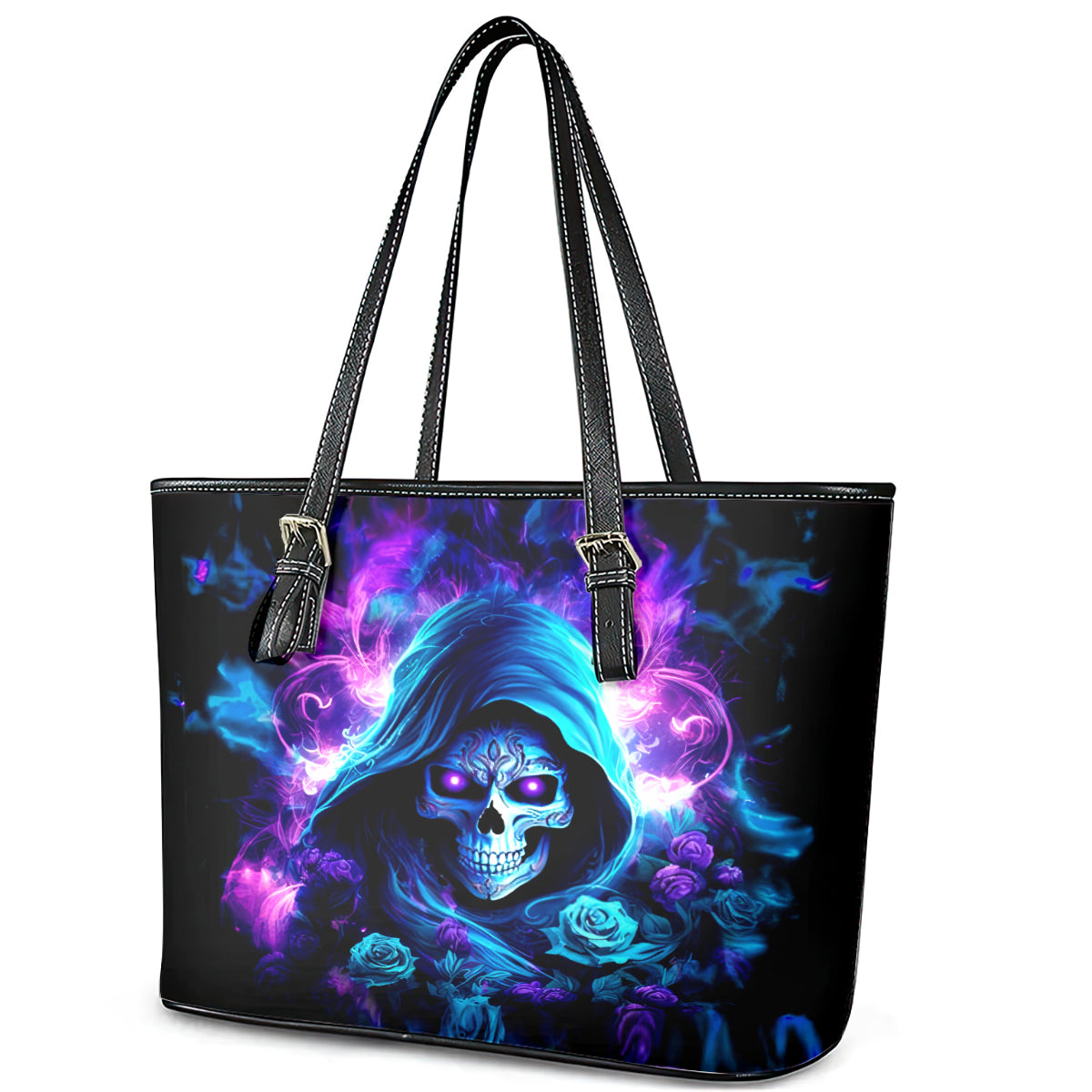 Rose Skull Leather Tote Bag If My Mouth Doesn't Say It - Wonder Print Shop
