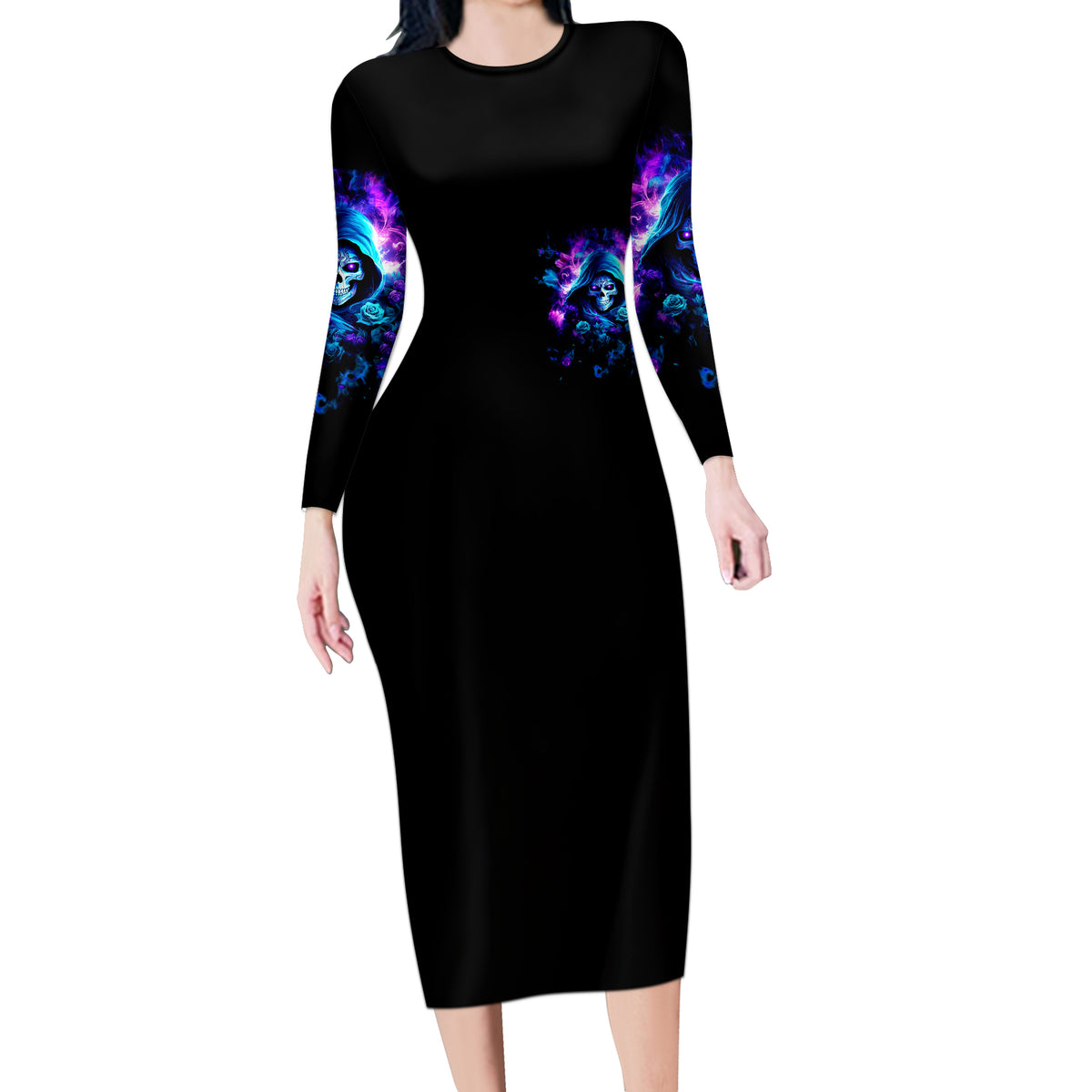 Rose Skull Long Sleeve Bodycon Dress If My Mouth Doesn't Say It - Wonder Print Shop