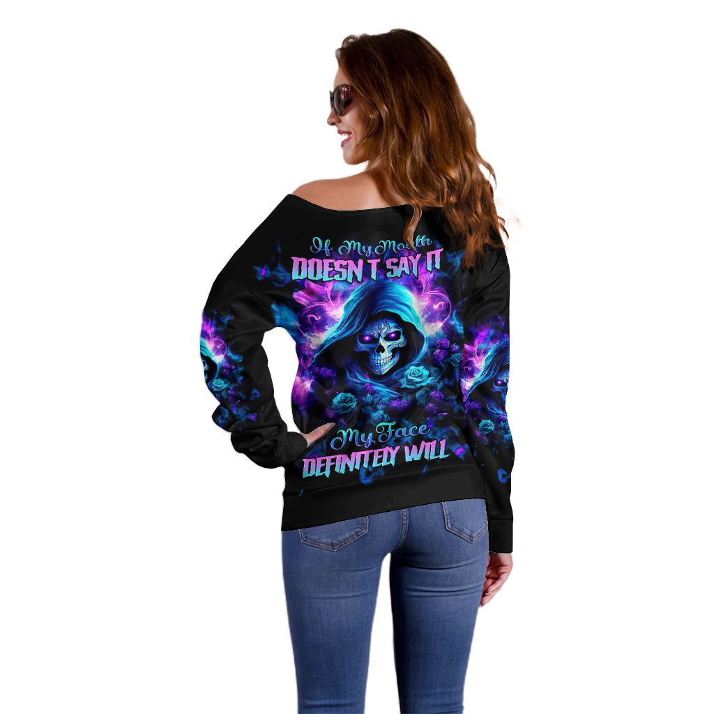 Rose Skull Off Shoulder Sweater If My Mouth Doesn't Say It - Wonder Print Shop