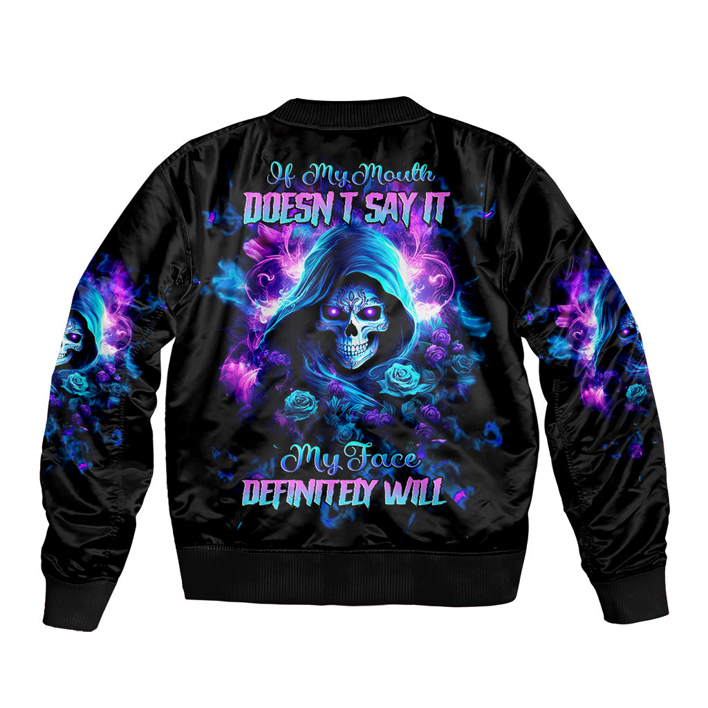 Rose Skull Sleeve Zip Bomber Jacket If My Mouth Doesn't Say It - Wonder Print Shop
