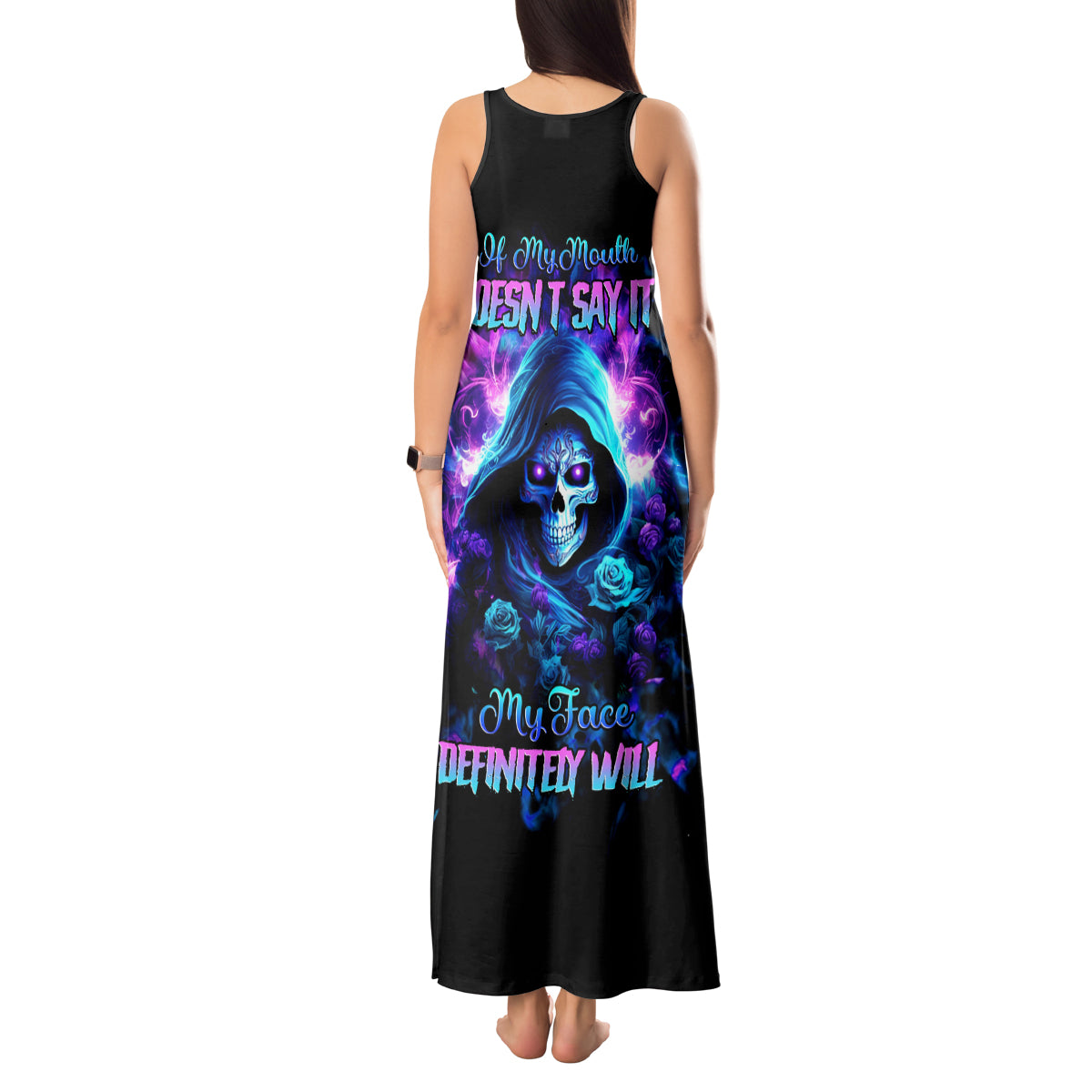 Rose Skull Tank Maxi Dress If My Mouth Doesn't Say It - Wonder Print Shop