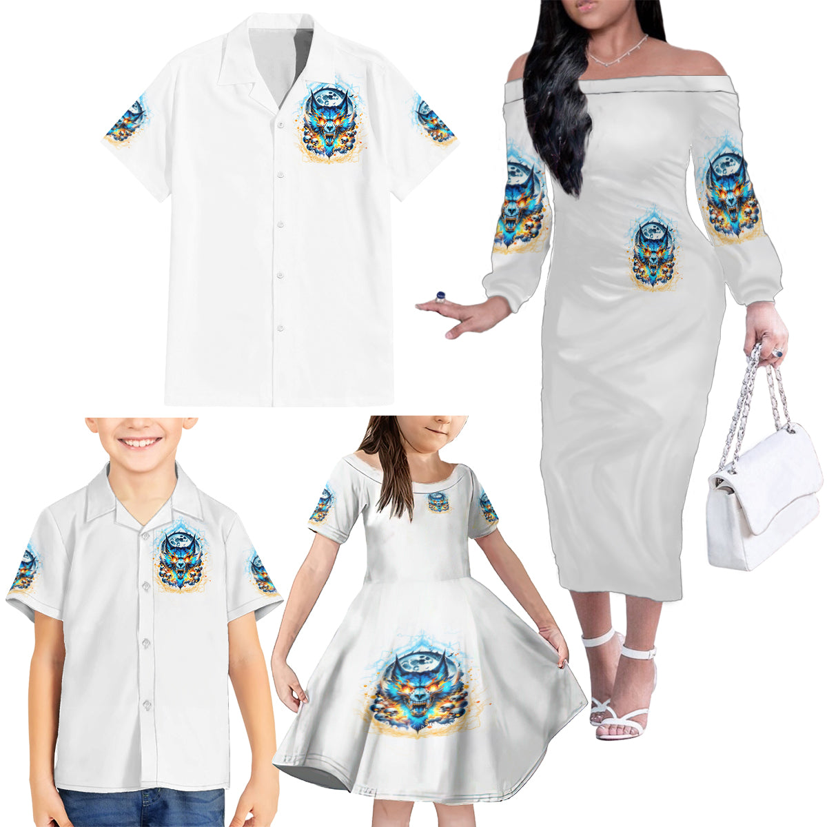 Wolf Skull Family Matching Off Shoulder Long Sleeve Dress and Hawaiian Shirt You First Mistake Was Thinking I Was One Of The Sheep - Wonder Print Shop