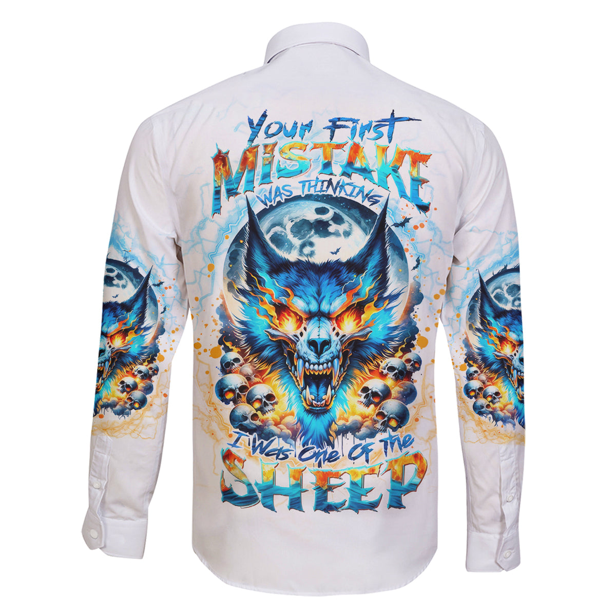 Wolf Skull Family Matching Off Shoulder Short Dress and Hawaiian Shirt You First Mistake Was Thinking I Was One Of The Sheep - Wonder Print Shop