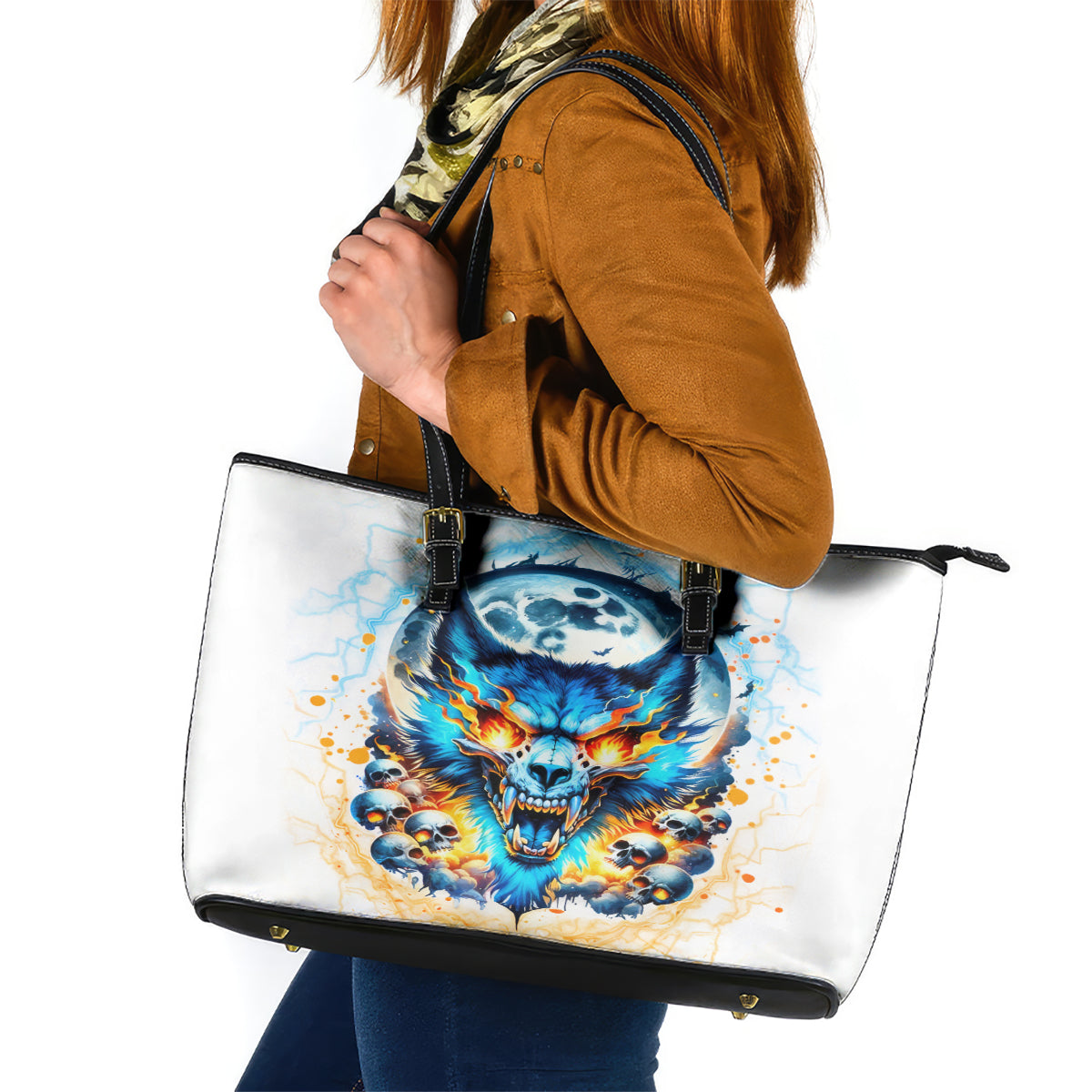 Wolf Skull Leather Tote Bag You First Mistake Was Thinking I Was One Of The Sheep - Wonder Print Shop