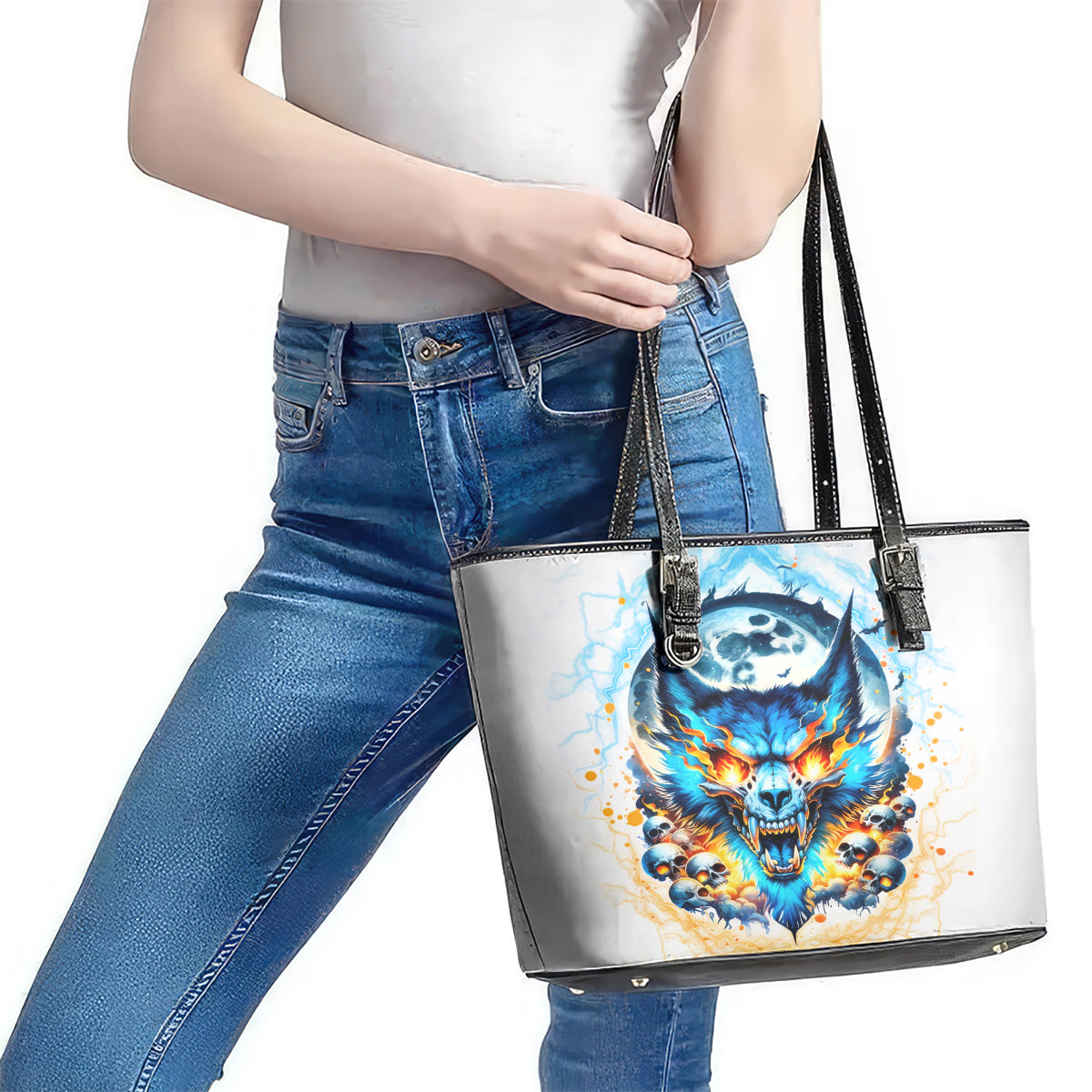 Wolf Skull Leather Tote Bag You First Mistake Was Thinking I Was One Of The Sheep - Wonder Print Shop