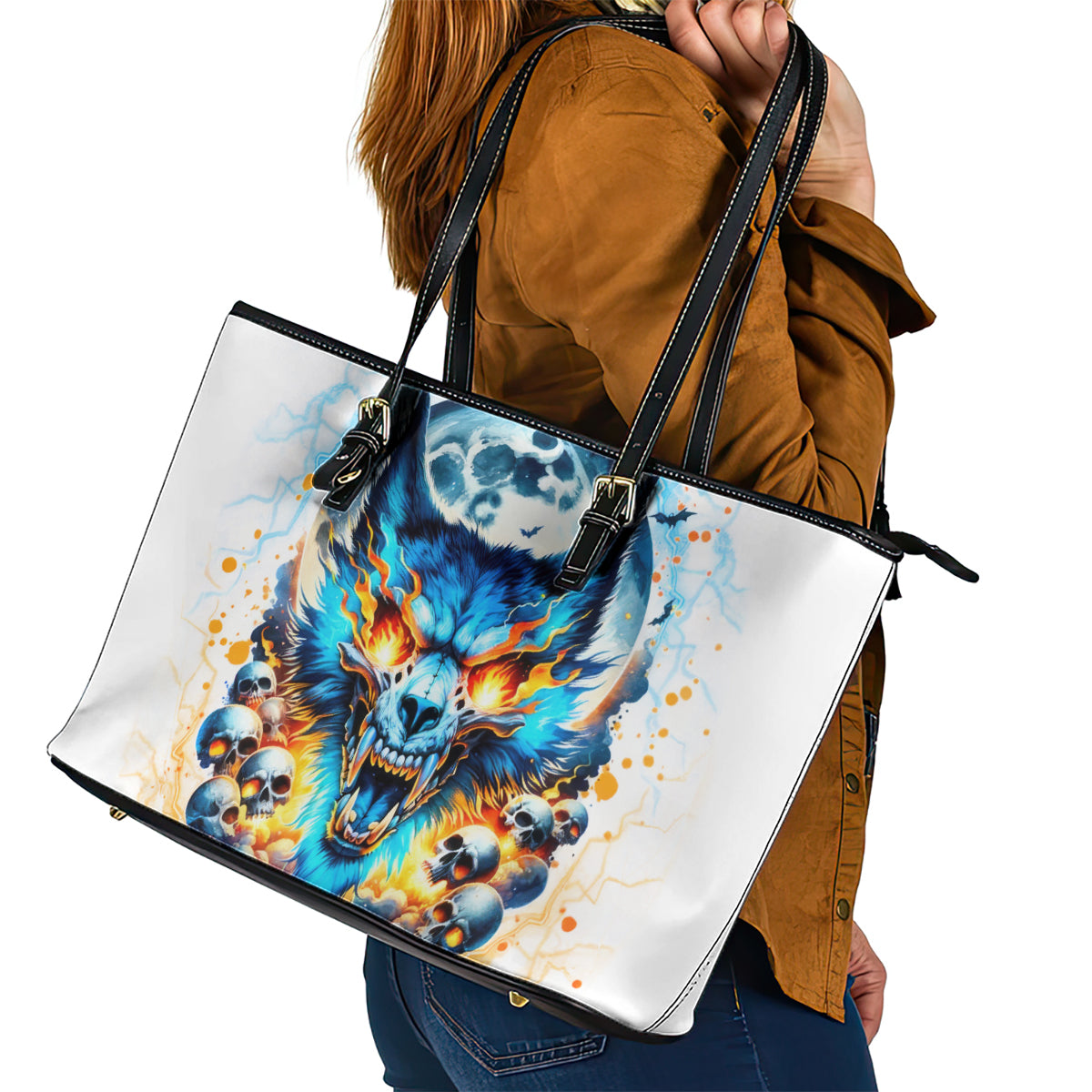 Wolf Skull Leather Tote Bag You First Mistake Was Thinking I Was One Of The Sheep - Wonder Print Shop