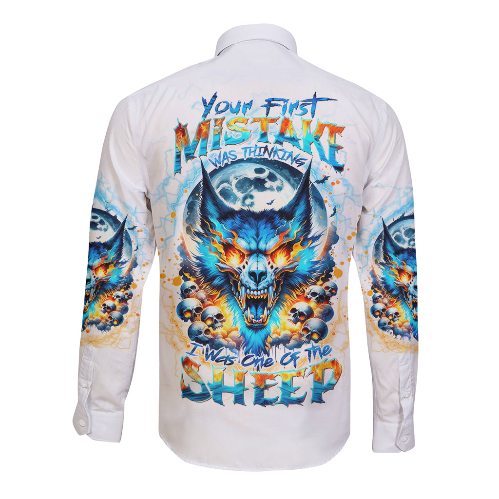 Wolf Skull Long Sleeve Button Shirt You First Mistake Was Thinking I Was One Of The Sheep - Wonder Print Shop