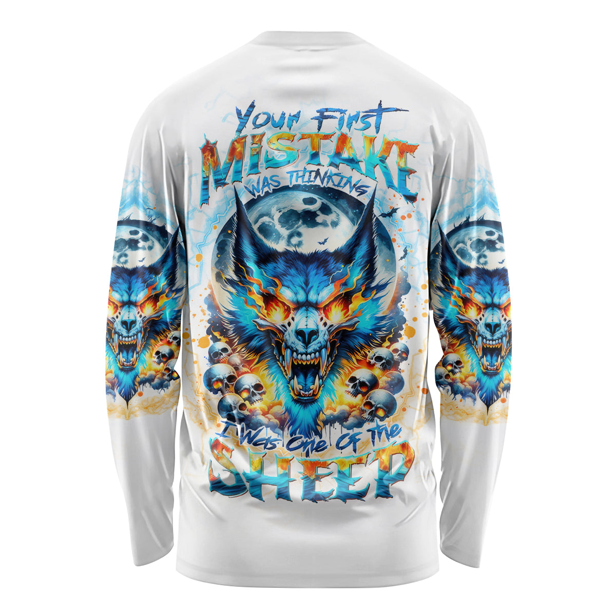 Wolf Skull Long Sleeve Shirt You First Mistake Was Thinking I Was One Of The Sheep - Wonder Print Shop