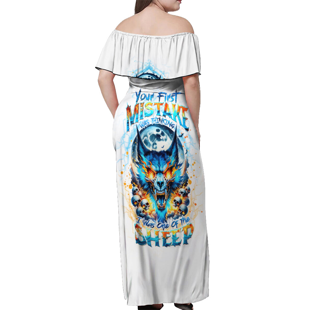 Wolf Skull Off Shoulder Maxi Dress You First Mistake Was Thinking I Was One Of The Sheep - Wonder Print Shop