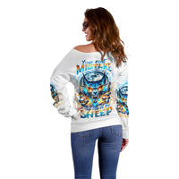 Wolf Skull Off Shoulder Sweater You First Mistake Was Thinking I Was One Of The Sheep - Wonder Print Shop