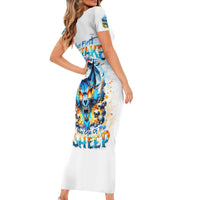 Wolf Skull Short Sleeve Bodycon Dress You First Mistake Was Thinking I Was One Of The Sheep - Wonder Print Shop