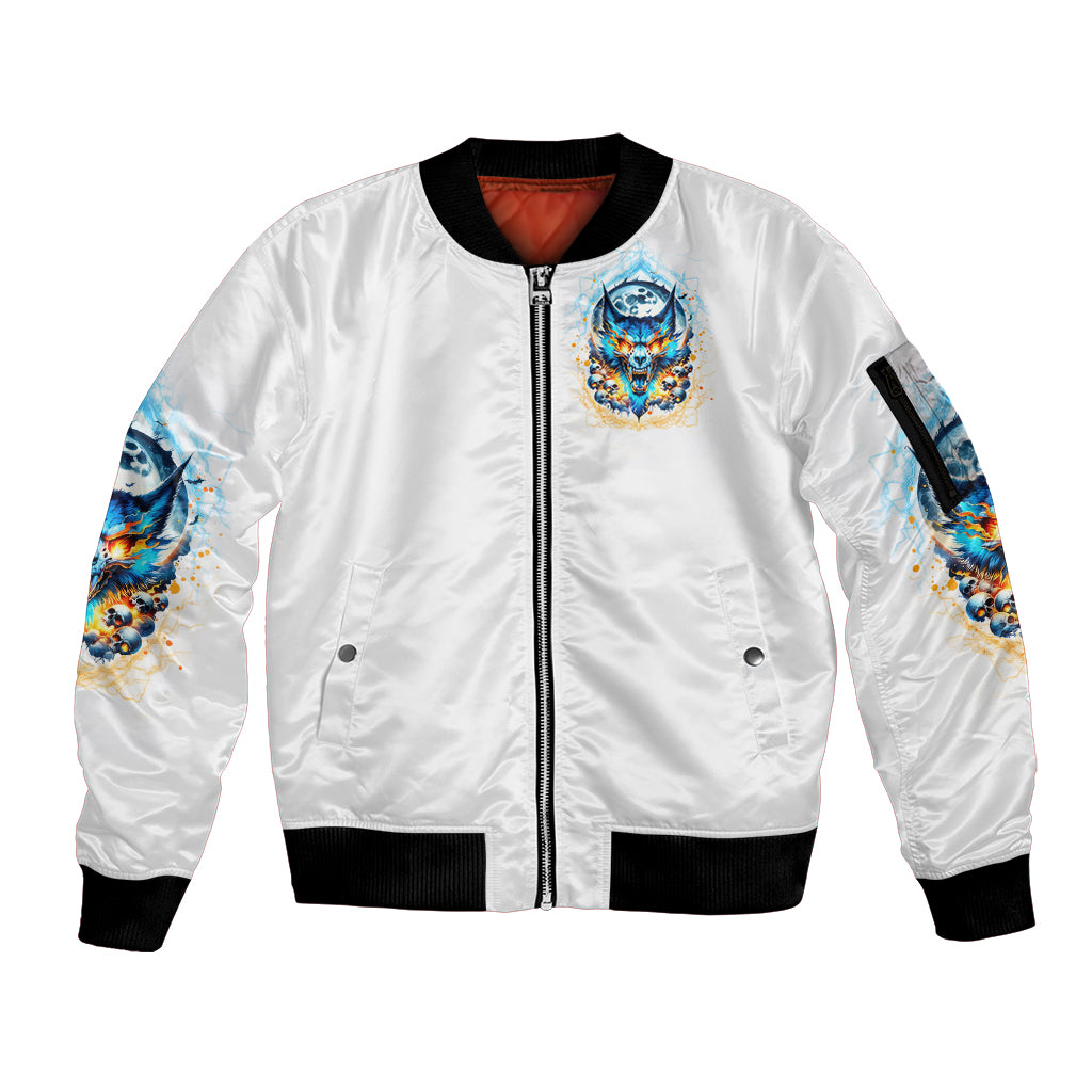 Wolf Skull Sleeve Zip Bomber Jacket You First Mistake Was Thinking I Was One Of The Sheep - Wonder Print Shop