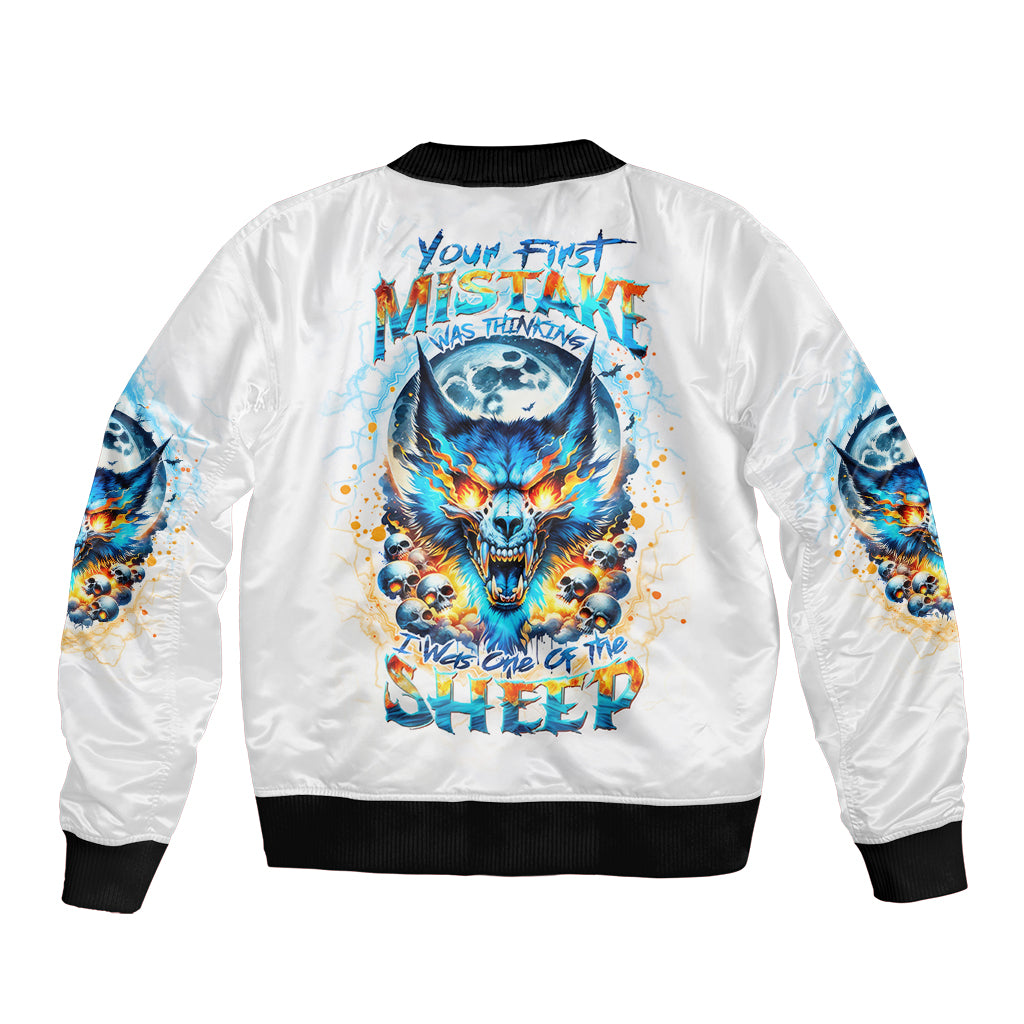 Wolf Skull Sleeve Zip Bomber Jacket You First Mistake Was Thinking I Was One Of The Sheep - Wonder Print Shop