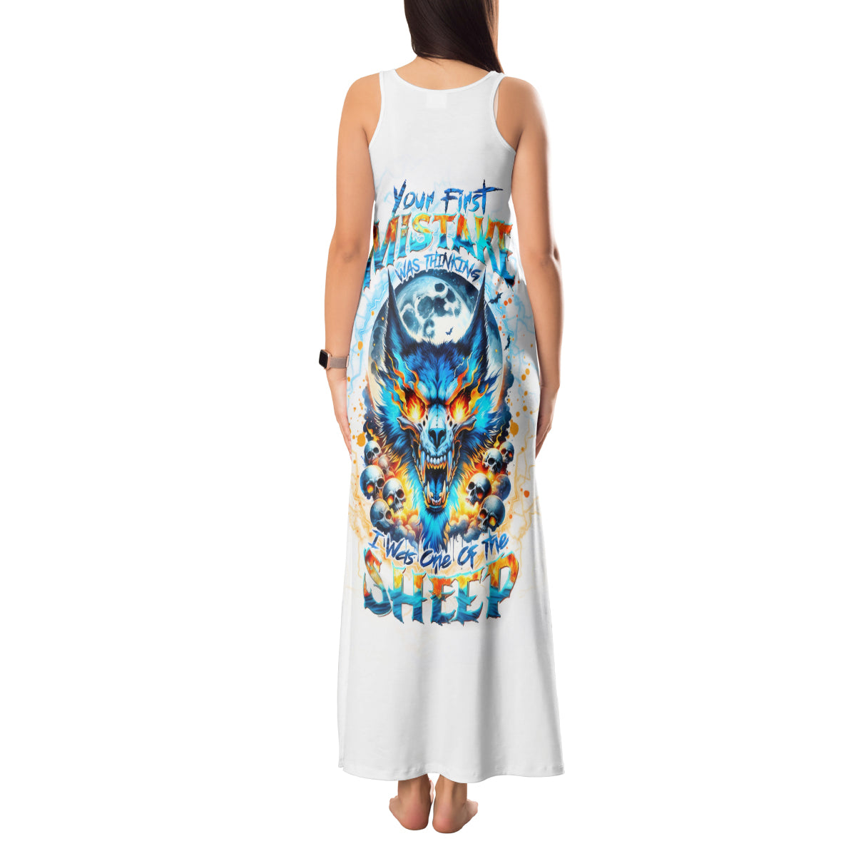 Wolf Skull Tank Maxi Dress You First Mistake Was Thinking I Was One Of The Sheep - Wonder Print Shop
