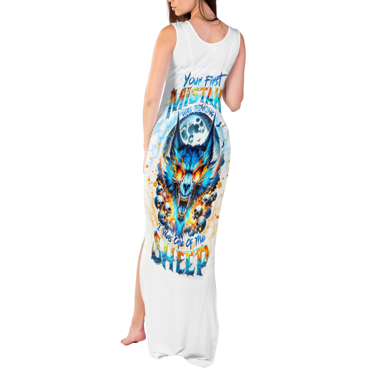 Wolf Skull Tank Maxi Dress You First Mistake Was Thinking I Was One Of The Sheep - Wonder Print Shop