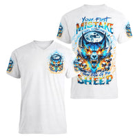 Wolf Skull Women V Neck T Shirt You First Mistake Was Thinking I Was One Of The Sheep - Wonder Print Shop