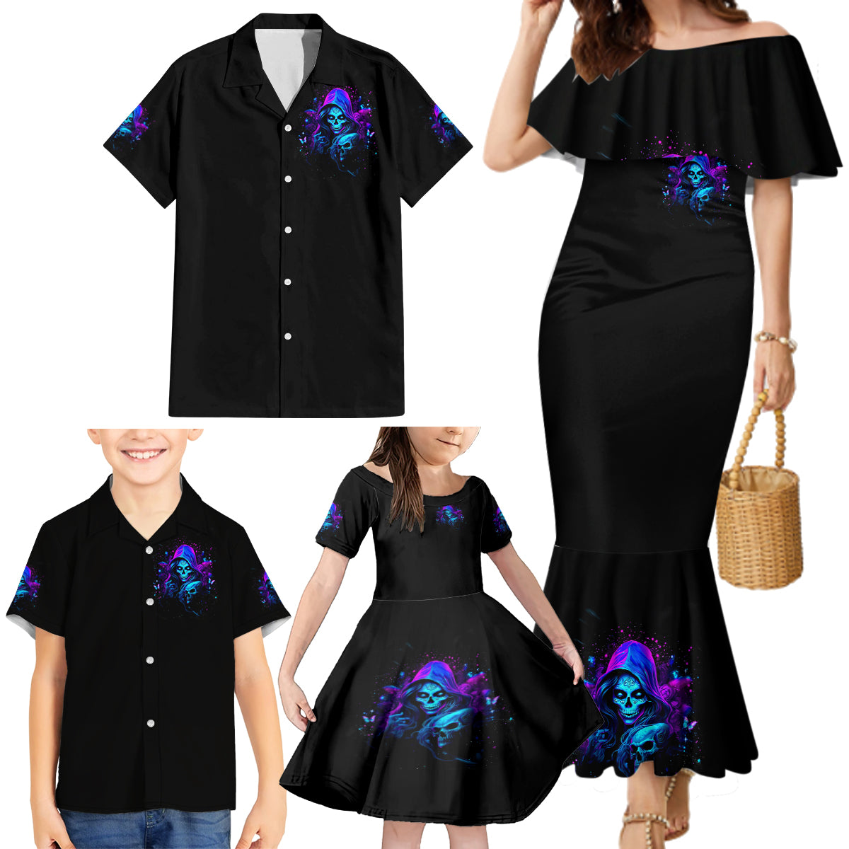 Witch Skull Family Matching Mermaid Dress and Hawaiian Shirt The Good Girl In Me Got Tired Of The Bullshit - Wonder Print Shop