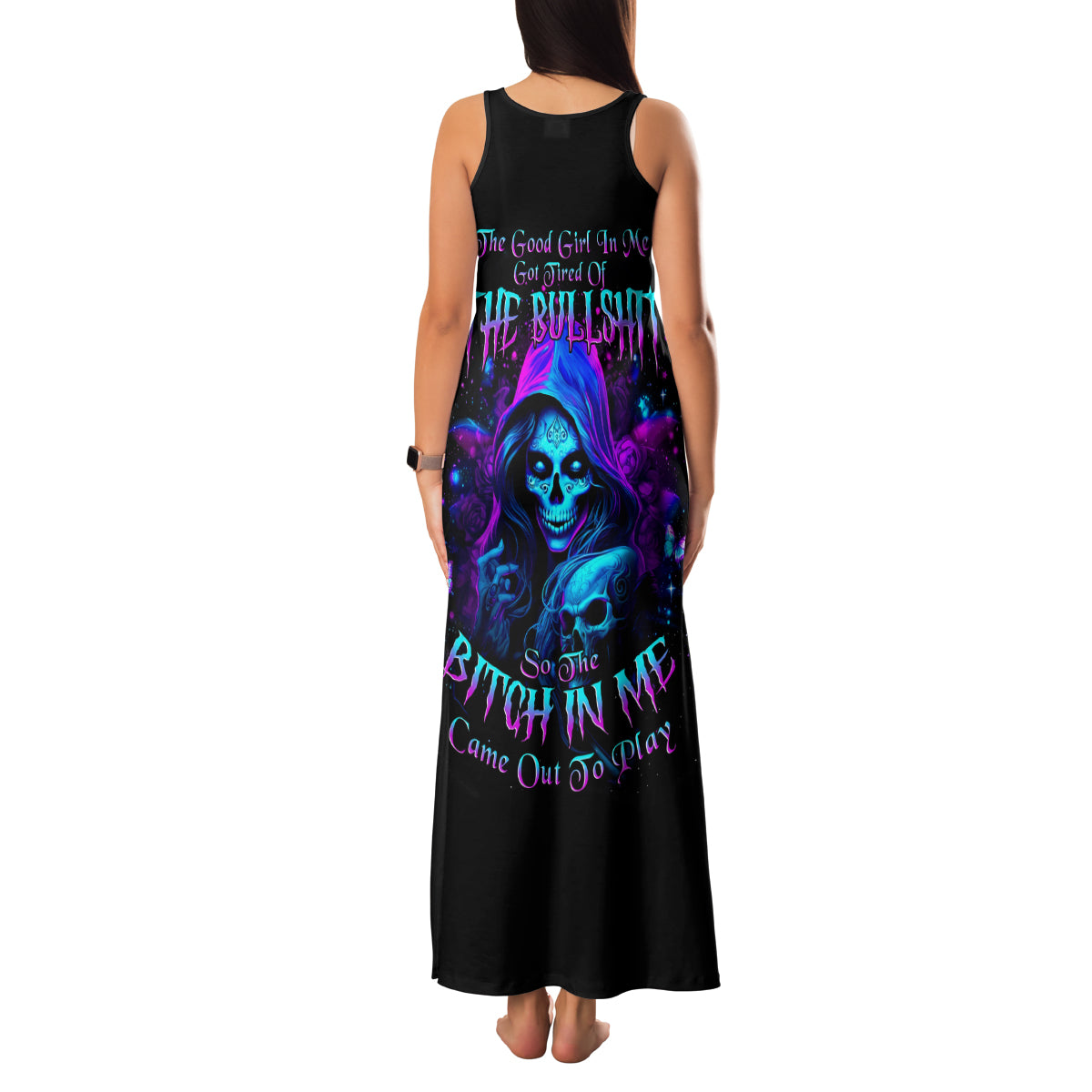 Witch Skull Family Matching Tank Maxi Dress and Hawaiian Shirt The Good Girl In Me Got Tired Of The Bullshit - Wonder Print Shop
