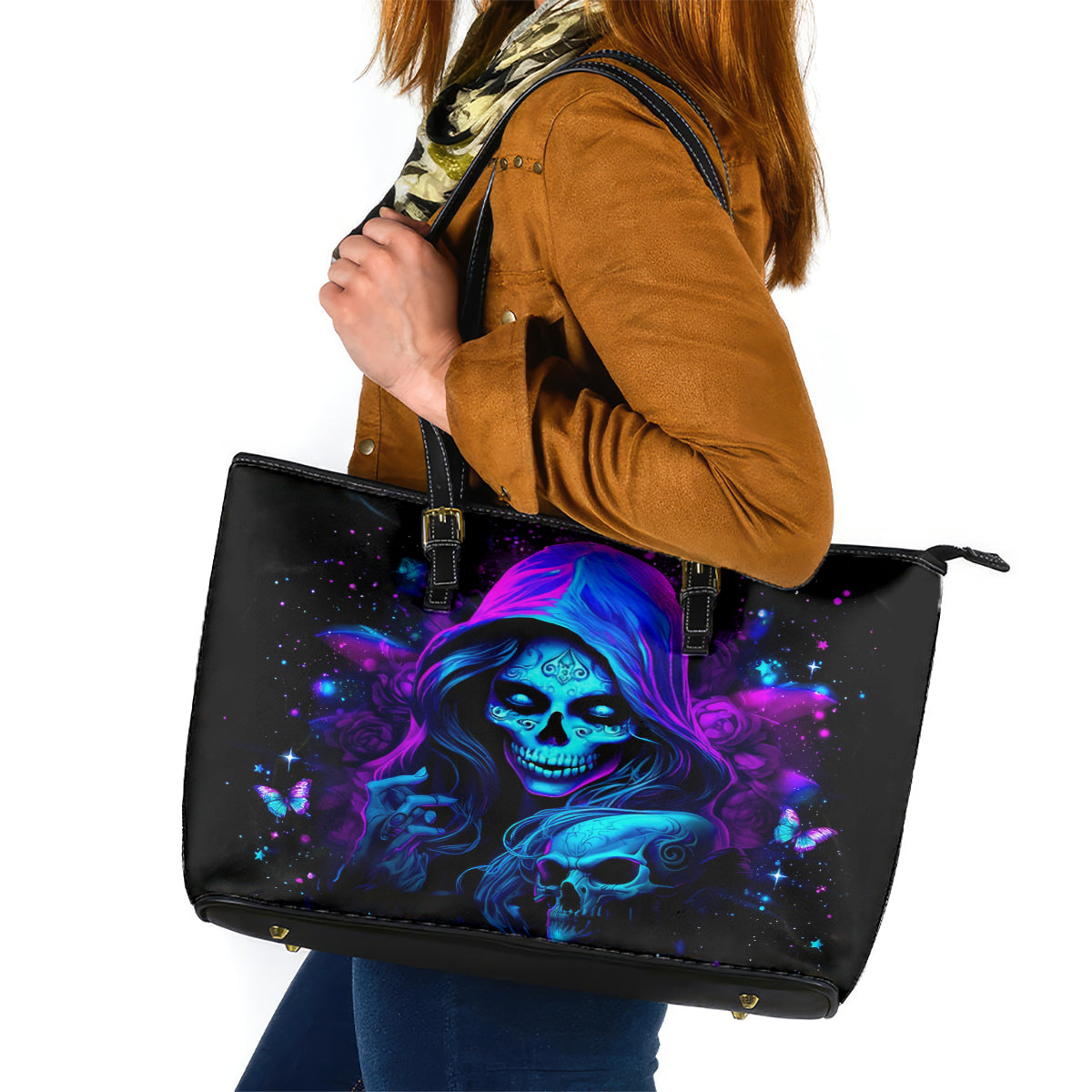 Witch Skull Leather Tote Bag The Good Girl In Me Got Tired Of The Bullshit - Wonder Print Shop