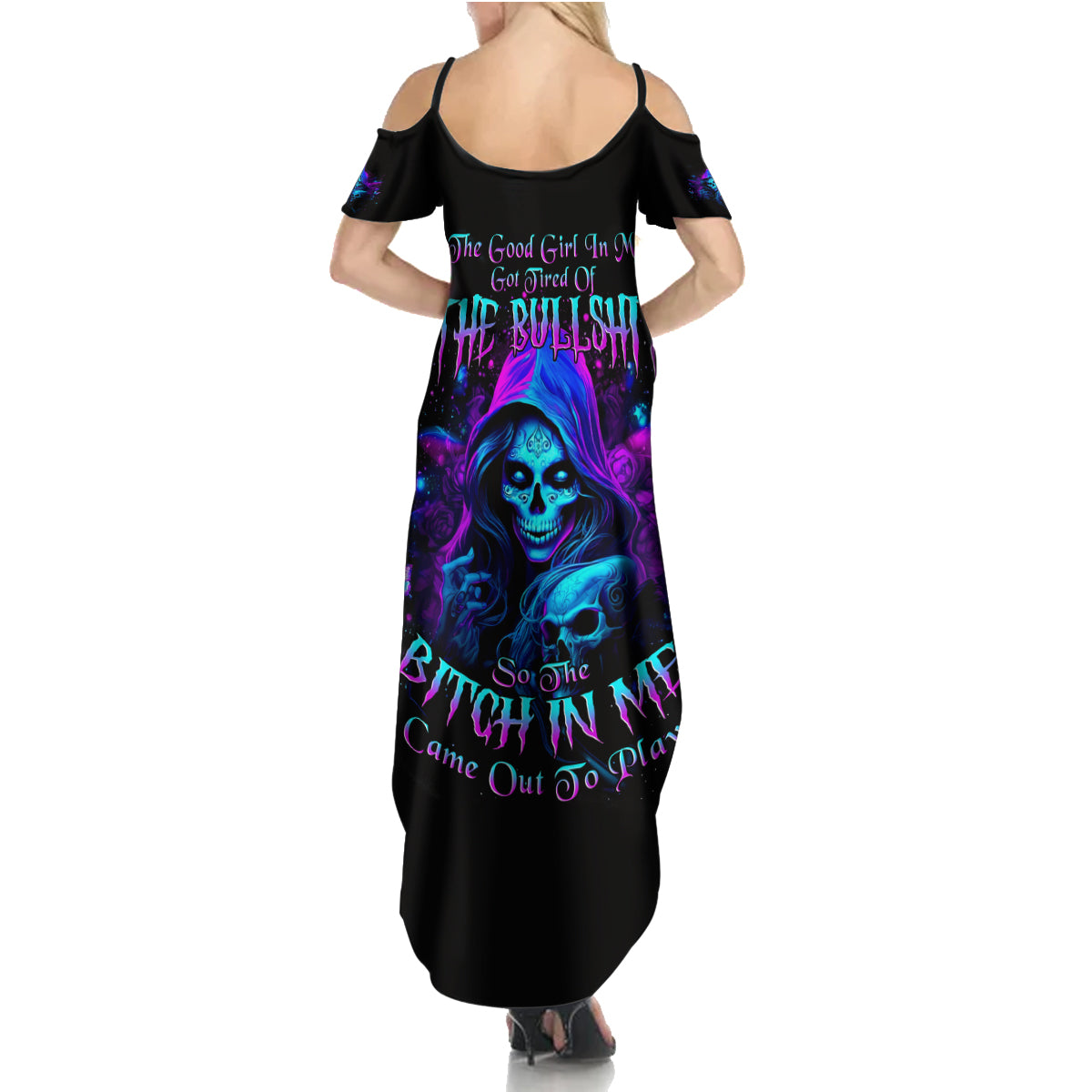 Witch Skull Summer Maxi Dress The Good Girl In Me Got Tired Of The Bullshit - Wonder Print Shop