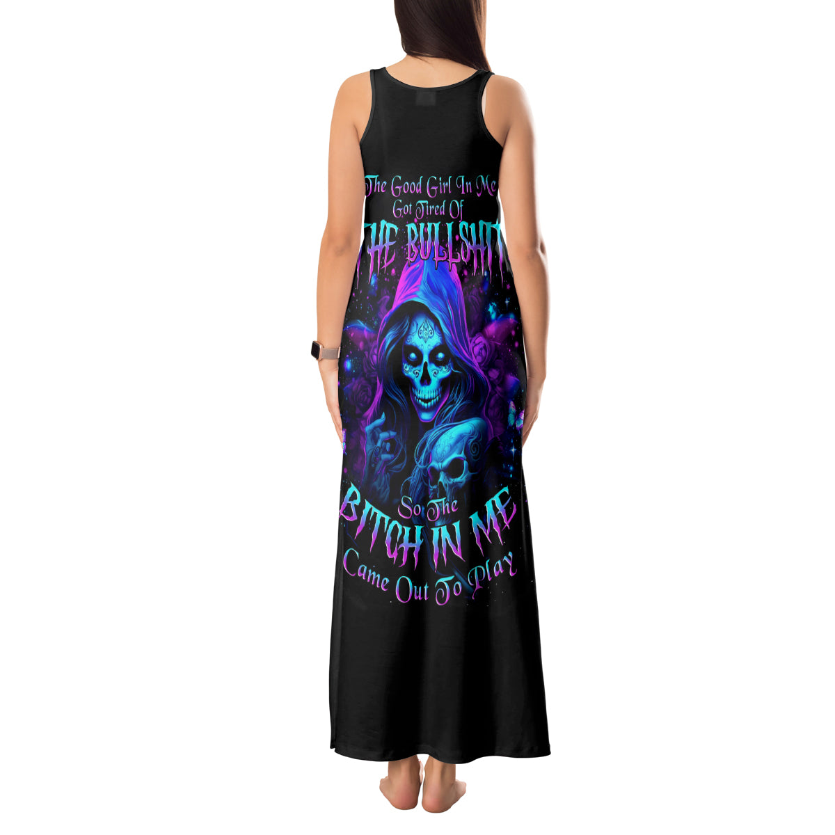 Witch Skull Tank Maxi Dress The Good Girl In Me Got Tired Of The Bullshit - Wonder Print Shop