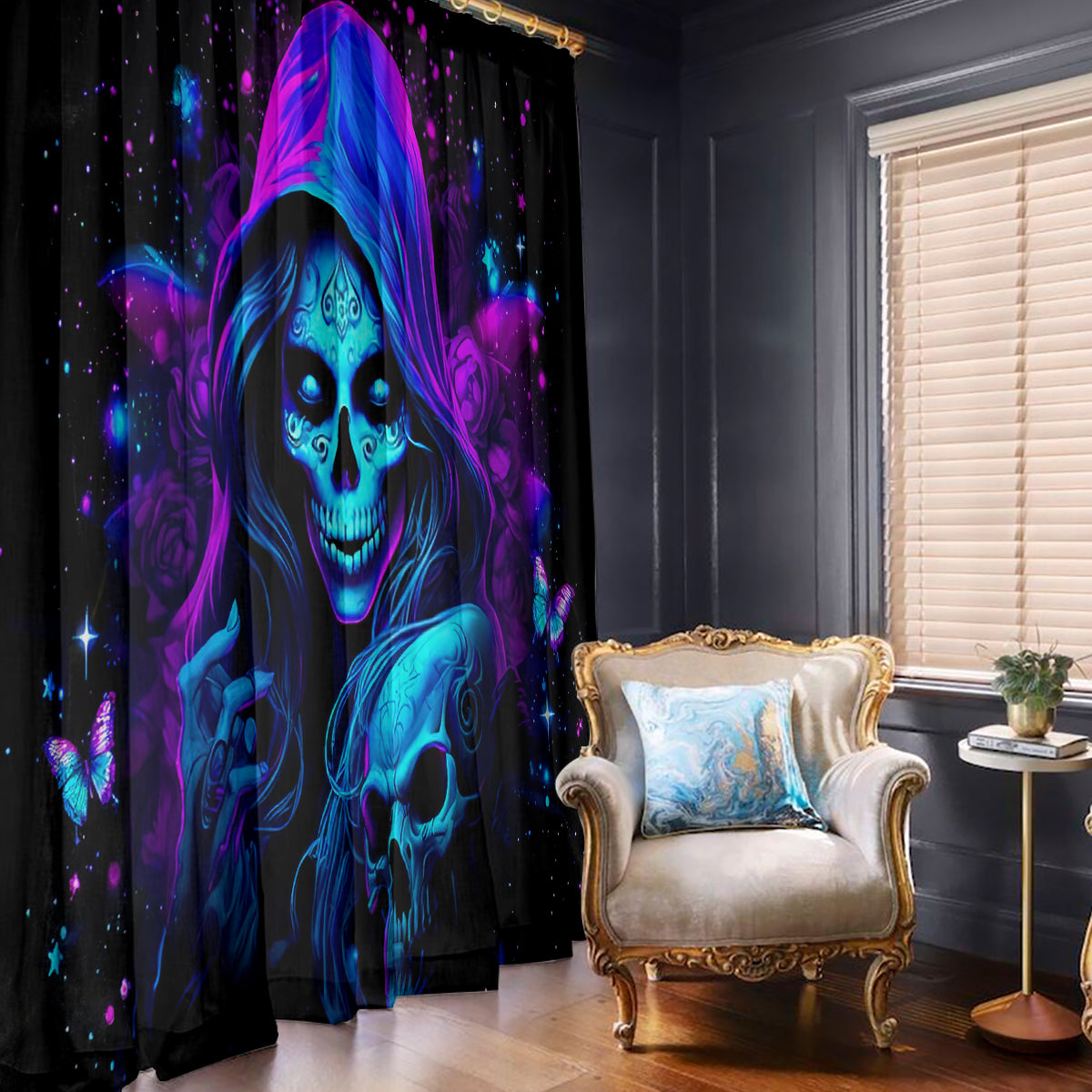 Witch Skull Window Curtain The Good Girl In Me Got Tired Of The Bullshit - Wonder Print Shop