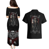 Skull Couples Matching Puletasi Dress and Hawaiian Shirt Death Reaper Arcana - Wonder Print Shop