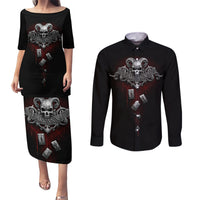 Skull Couples Matching Puletasi Dress and Long Sleeve Button Shirts Death Reaper Arcana - Wonder Print Shop