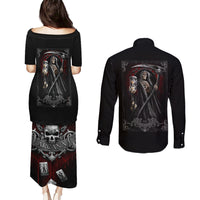 Skull Couples Matching Puletasi Dress and Long Sleeve Button Shirts Death Reaper Arcana - Wonder Print Shop