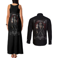 Skull Couples Matching Tank Maxi Dress and Long Sleeve Button Shirts Death Reaper Arcana - Wonder Print Shop