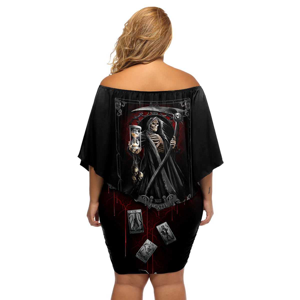 Skull Off Shoulder Short Dress Death Reaper Arcana - Wonder Print Shop