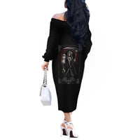 Skull Off The Shoulder Long Sleeve Dress Death Reaper Arcana - Wonder Print Shop