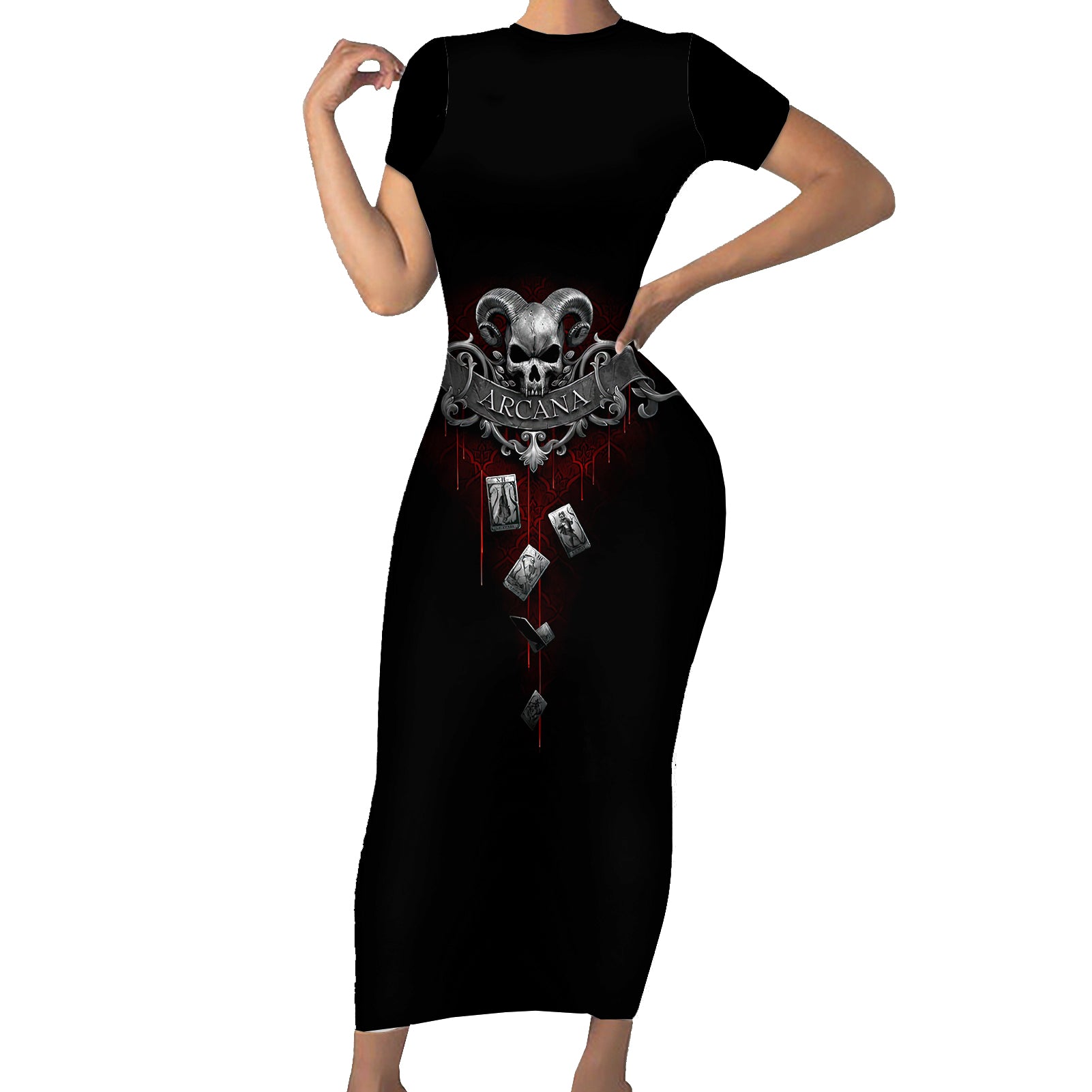 Skull Short Sleeve Bodycon Dress Death Reaper Arcana - Wonder Print Shop