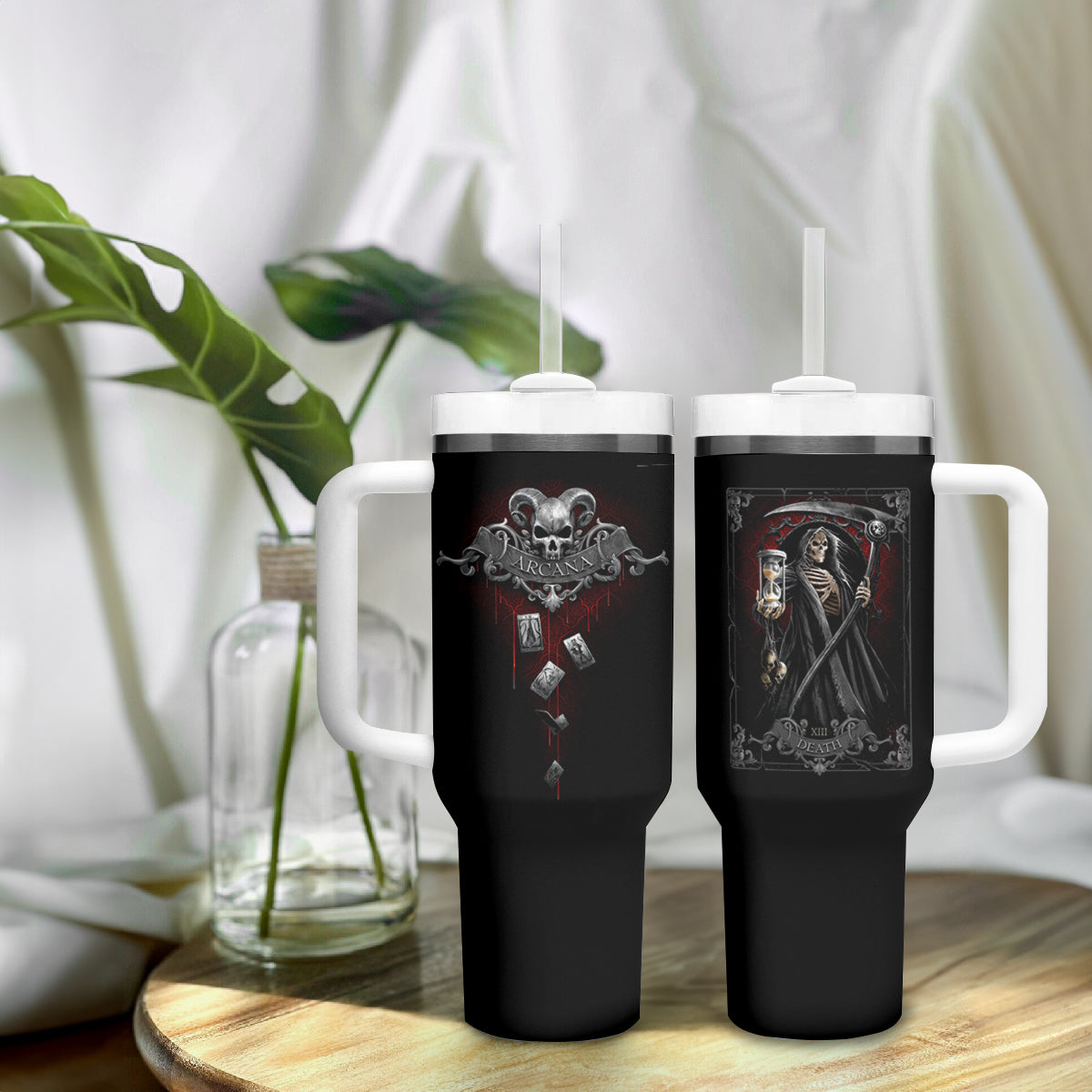 Skull Tumbler With Handle Death Reaper Arcana - Wonder Print Shop