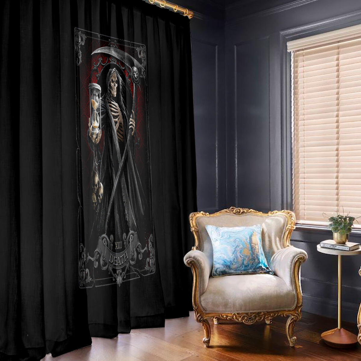 Skull Window Curtain Death Reaper Arcana - Wonder Print Shop
