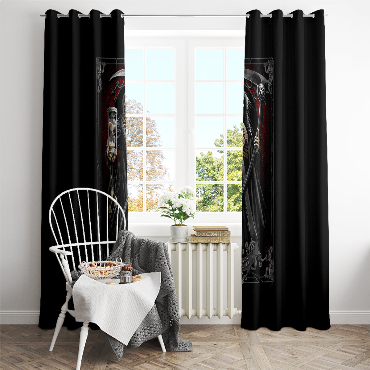 Skull Window Curtain Death Reaper Arcana - Wonder Print Shop
