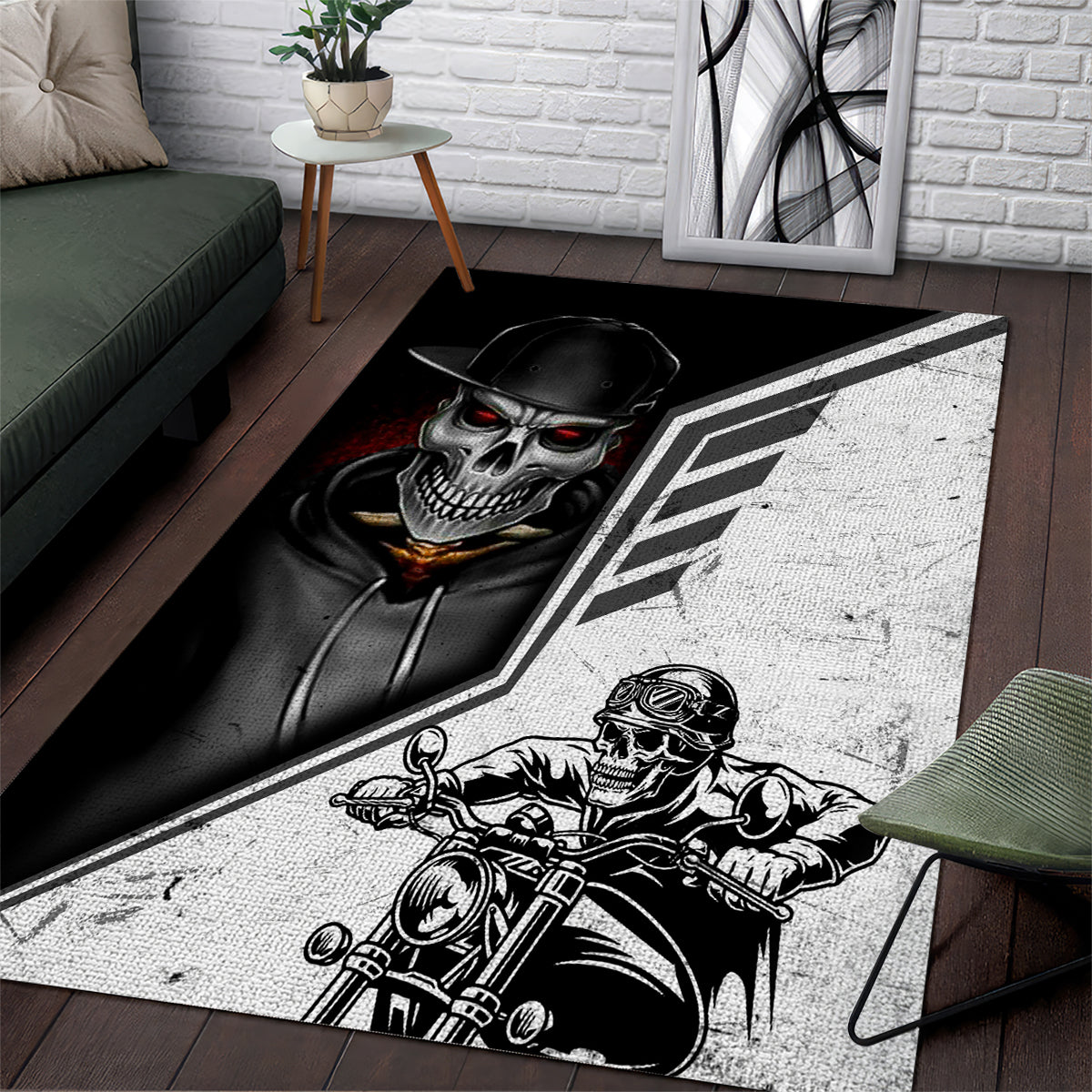 Skull Area Rug Riding Motocycle - Wonder Print Shop