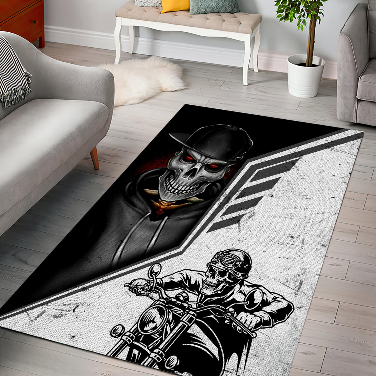 Skull Area Rug Riding Motocycle - Wonder Print Shop