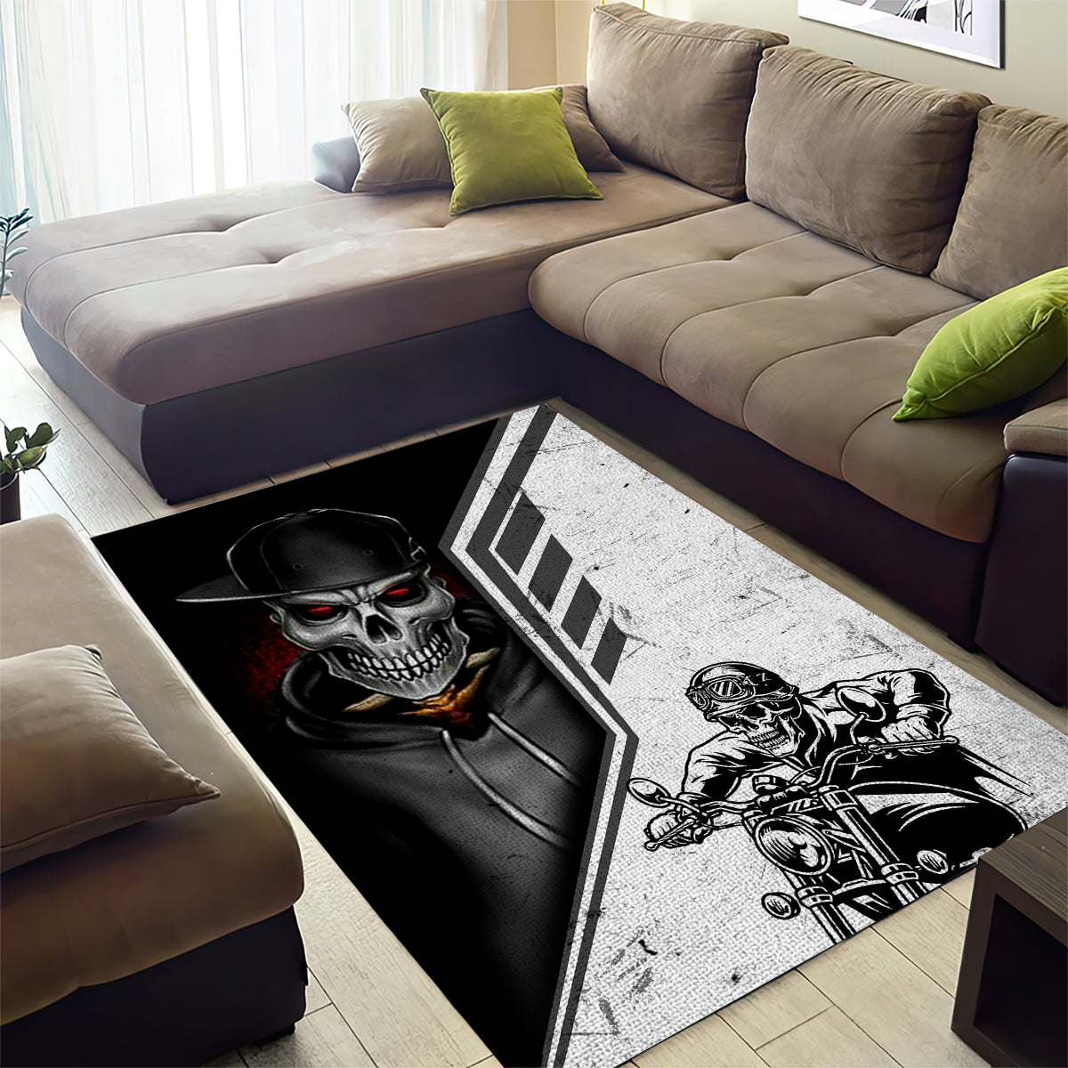Skull Area Rug Riding Motocycle - Wonder Print Shop