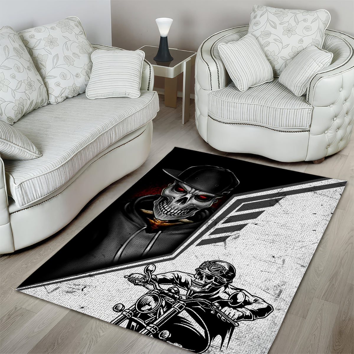 Skull Area Rug Riding Motocycle - Wonder Print Shop