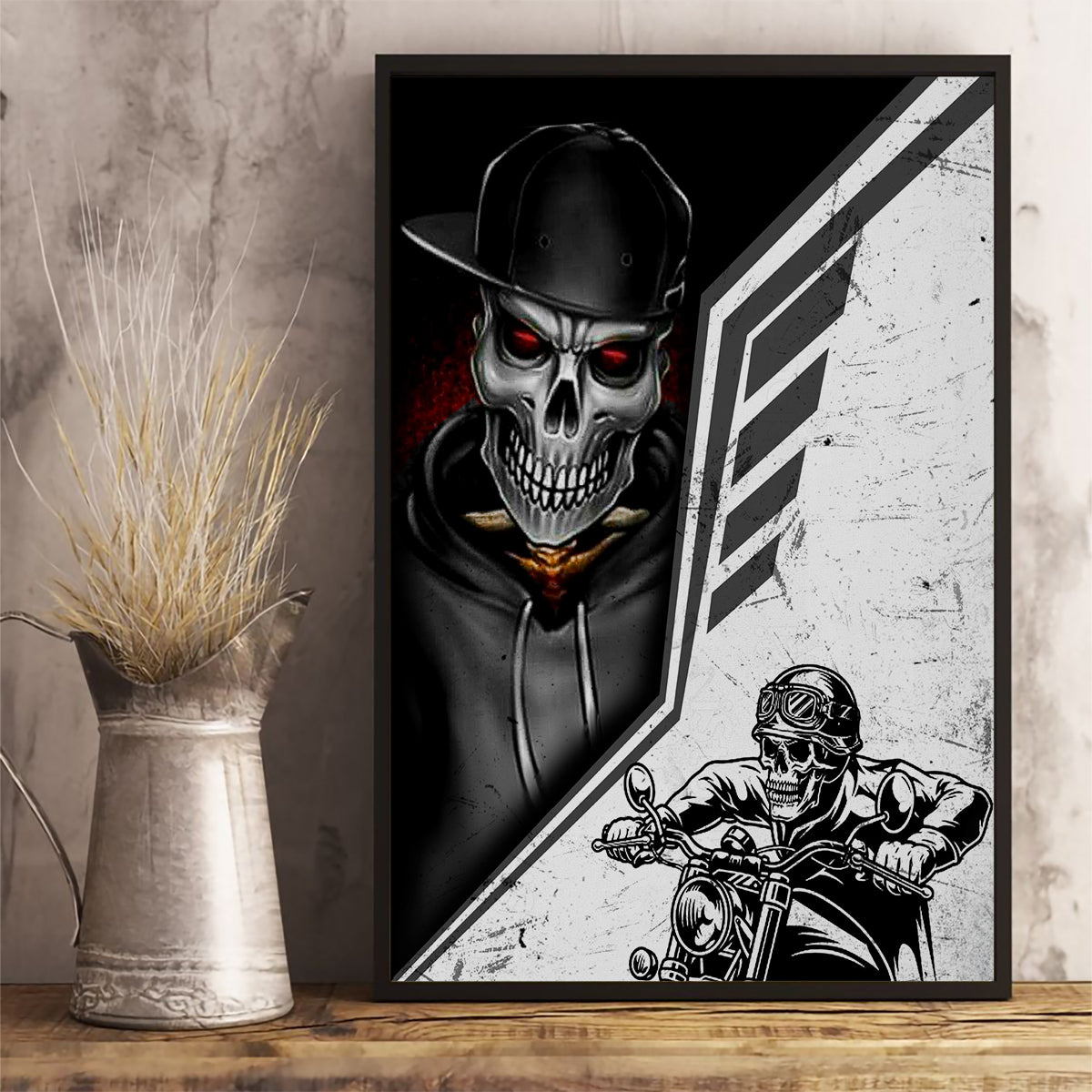 Skull Canvas Wall Art Riding Motocycle - Wonder Print Shop