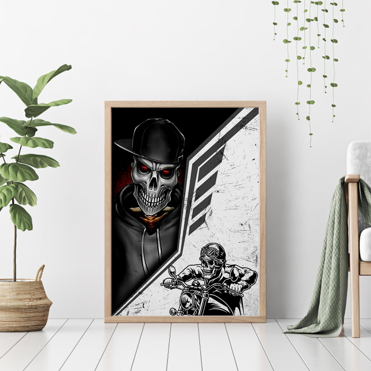 Skull Canvas Wall Art Riding Motocycle - Wonder Print Shop